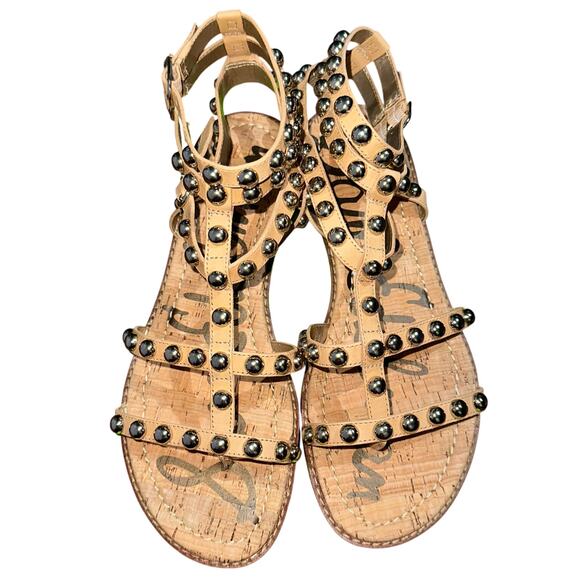 NIB Sam Edelman Eavan Studded Gladiator Sandal in Natural Sand Size 9W - Picture 2 of 15